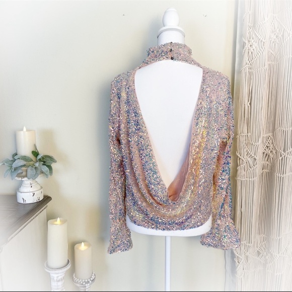 Free People Moonstruck Sequin Open Back Top - Picture 1 of 13